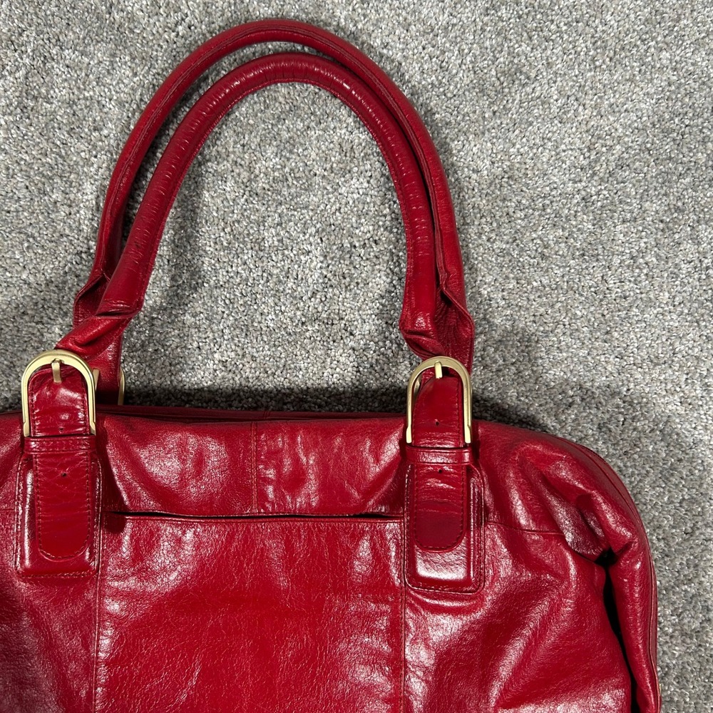 Latico Red Leather Satchel Bag Paisley Lining Gold Hardware Tassel Large Tote - Picture 9 of 11
